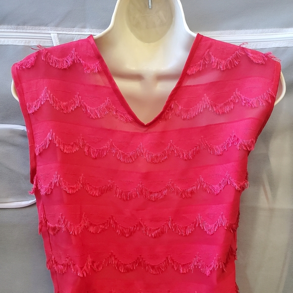 60s Vintage Hand Sewn Red Eyelash Fringe 2 Piece Pencil Skirt Suit - Picture 11 of 16